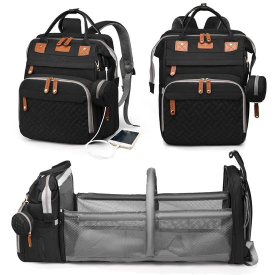 Baby Diaper Bags with Changing Station, Waterproof Diaper Bag Backpack for Moms Dads with USB Charging Port, Baby Shower Gifts, Large Capacity Diaper Backpack, Black