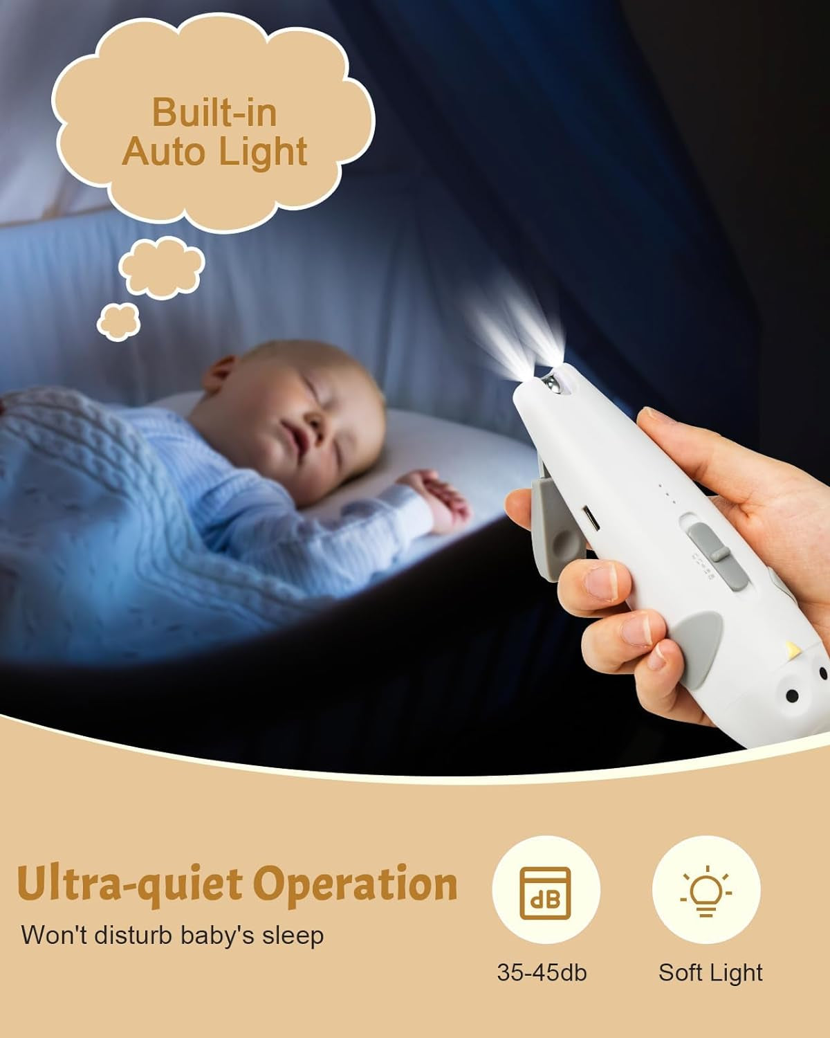 Baby Healthcare and Grooming Kit, 26 in 1 Rechargeable Nail Trimmer Electric Set,Safe File with Auto Light, Newborn Nursery Health Care Portable Safety Set for Infant Toddlers Boys Girls, Grey