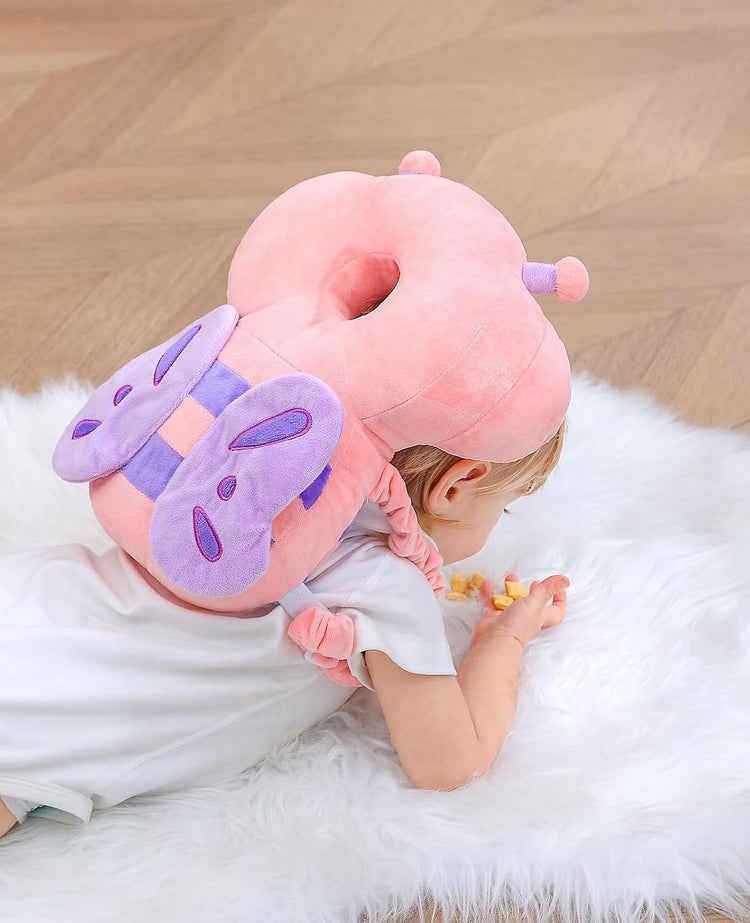 Baby Walker 3-Sided Head Protector Backpack Wear, Toddler Head Protection Safety Pad, Pink Butterfly