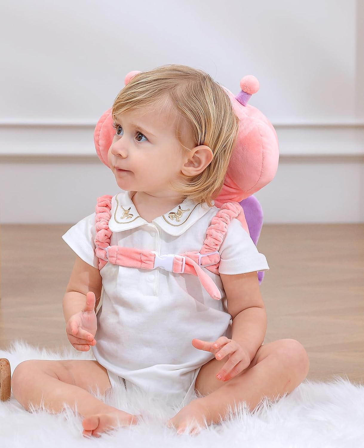 Baby Walker 3-Sided Head Protector Backpack Wear, Toddler Head Protection Safety Pad, Pink Butterfly