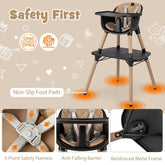 5-In-1 High Chair, Convertible Highchair for Babies and Toddlers/Kids Chair Table Set/Infant Feeding Chair W/Safety Harness, PU Leather Cushion & Removable Food Tray (Coffee)