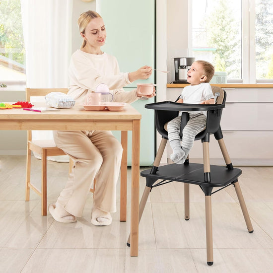 5-In-1 High Chair, Convertible Highchair for Babies and Toddlers/Kids Chair Table Set/Infant Feeding Chair W/Safety Harness, PU Leather Cushion & Removable Food Tray (Coffee)
