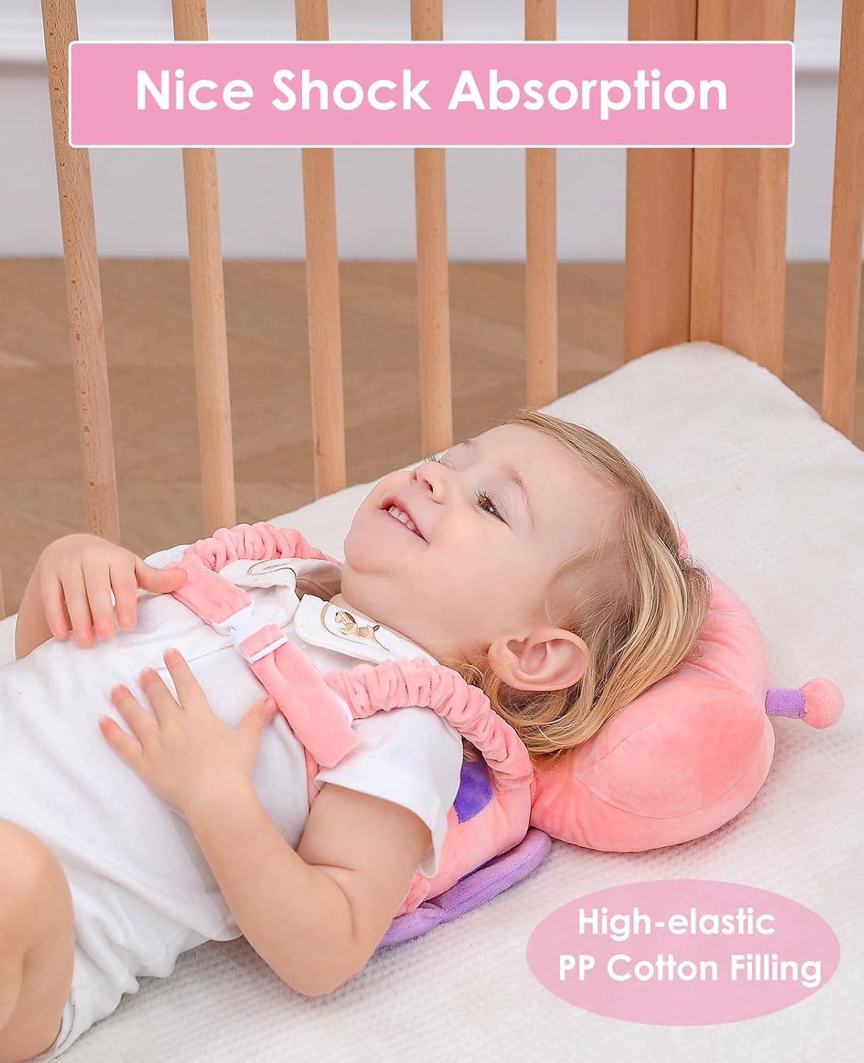 Baby Walker 3-Sided Head Protector Backpack Wear, Toddler Head Protection Safety Pad, Pink Butterfly