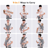 Baby Carrier Newborn to Toddler: 9-In-1 Convertible Carrier Ergonomic Infant Carriers All Seasons, M Positions, Adjustable Strap Perfect for Travel 3-36 Months Grey - Baby Carrier with Hip Seat