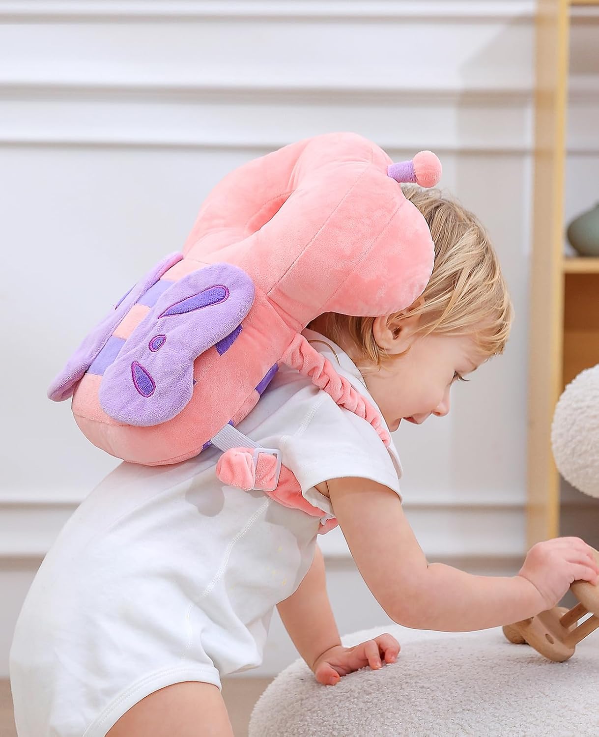 Baby Walker 3-Sided Head Protector Backpack Wear, Toddler Head Protection Safety Pad, Pink Butterfly