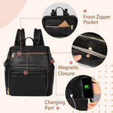 Diaper Bag Backpack Leather Large Baby Diaper Bag Essentials with 18 Organizing Pockets,6 Insulated Pockets,Usb Charging Port,Stroller Straps,Changing Pad (Black)