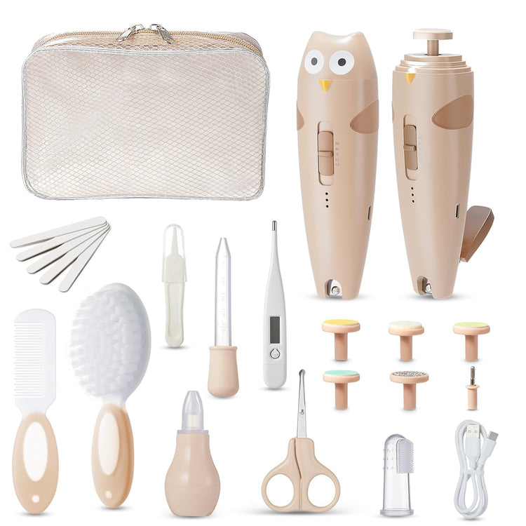 Baby Healthcare and Grooming Kit, 26 in 1 Rechargeable Nail Trimmer Electric Set,Safe File with Auto Light, Newborn Nursery Health Care Portable Safety Set for Infant Toddlers Boys Girls, Grey