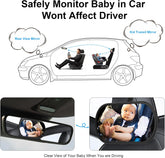 Baby Car Mirror, Safety Car Seat Mirror for Rear Facing Infant, Clear Wide View, 360°Rotation, Easily Observe the Baby Move, Secure, Shatterproof, Crash Tested and Certified (Black)
