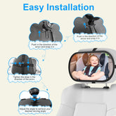 Baby Car Mirror, Safety Car Seat Mirror for Rear Facing Infant, Clear Wide View, 360°Rotation, Easily Observe the Baby Move, Secure, Shatterproof, Crash Tested and Certified (Black)