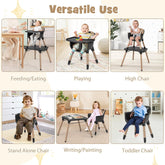 5-In-1 High Chair, Convertible Highchair for Babies and Toddlers/Kids Chair Table Set/Infant Feeding Chair W/Safety Harness, PU Leather Cushion & Removable Food Tray (Coffee)