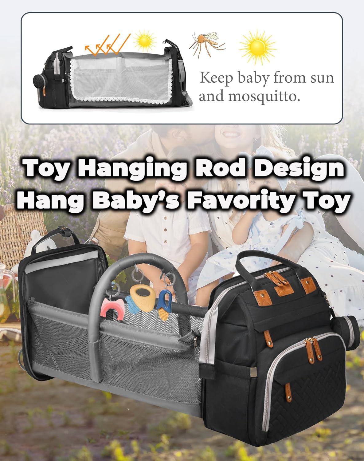 Baby Diaper Bags with Changing Station, Waterproof Diaper Bag Backpack for Moms Dads with USB Charging Port, Baby Shower Gifts, Large Capacity Diaper Backpack, Black