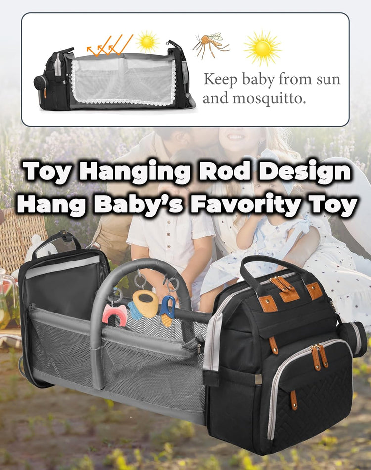 Baby Diaper Bags with Changing Station, Waterproof Diaper Bag Backpack for Moms Dads with USB Charging Port, Baby Shower Gifts, Large Capacity Diaper Backpack, Black